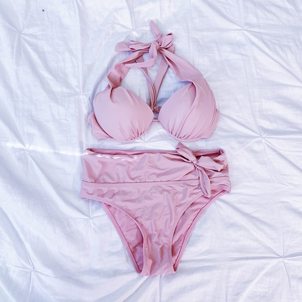 Pink push up two piece bikini